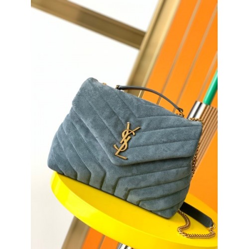 YSL Loulou Bag Y-Quilted small blue suede bag