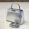 Fendi Peekaboo silver leather hand bag