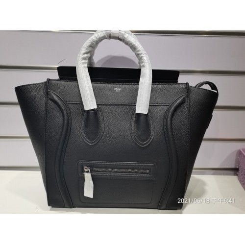 Mini Luggage Handbag In Drummed Calfskin Black 30cm | 189213