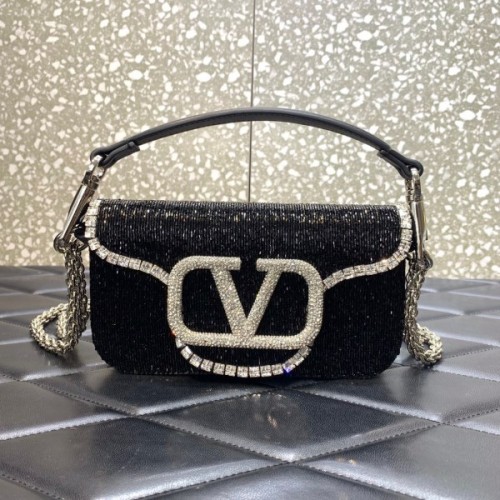 Valentino Garavani small Locò crystal embellished black bag