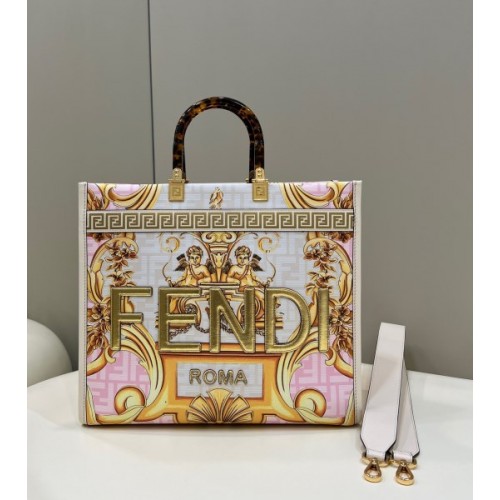 FENDI Sunshine Fendace Printed FF white leather shopper