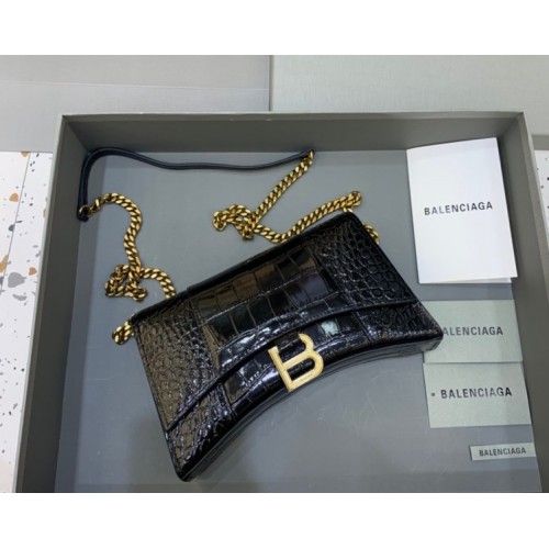 Balenciaga Hourglass Chain Black Wallet