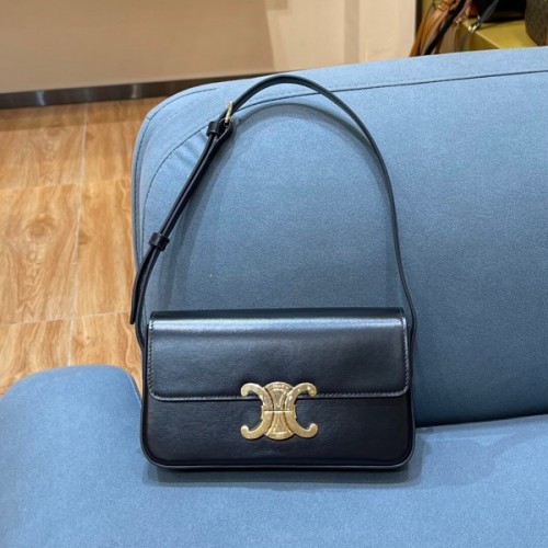 Celine Triomphe Shoulder Bag Shiny Calfskin Black