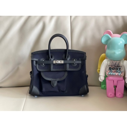 Hermes Birkin 25 Cargo Swift Blue Marine Silver Hardware Bag