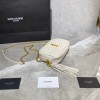 YSL Black Small Quilted White Leather Lou Camera Bag