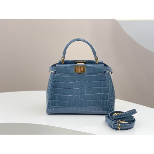 Fendi Peekaboo blue crocodile leather hand bag