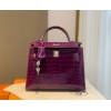 Hermes Kelly crocodile purple leather 25 bag