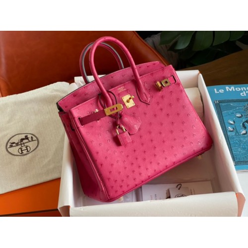 Hermes pink ostrich leather birkin 25