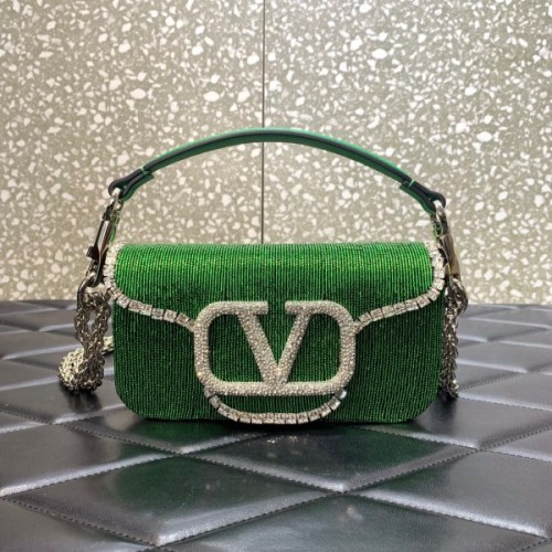 Valentino Garavani small Locò crystal embellished green bag