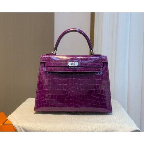 Hermes Kelly crocodile purple leather 25 bag