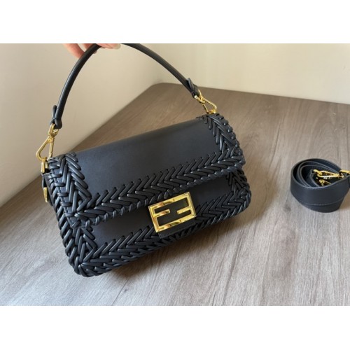 Fendi Baguette black woven leather bag 29cm