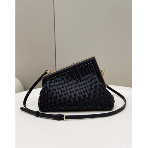 Fendi First small black braided leather bag