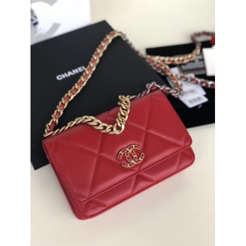 Chanel Quilted 19 Wallet on Chain WOC Red 2019