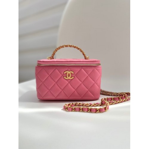 Chanel vanity pink leather handle bag