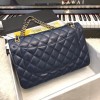 CHANEL 1112 Navy Blue Large Size 30cm Lambskin Leather Flap Bag With Gold Hardware