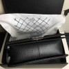 Chanel Grained Calfskin Boy Bag with Top Handle Black A14041 VS03895