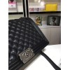 Chanel 30cm large boy bag black caviar leather with silver&gold hardware