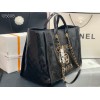 Chanel tote shopping black gold bag