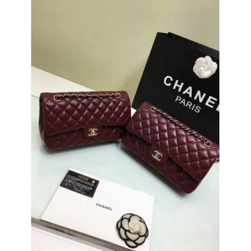 CHANEL 1112 Wine Red Medium Size 2.55 Lambskin Leather Flap Bag With Gold/Silver Hardware