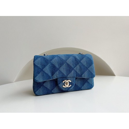 Chanel classic flap blue denim 20cm bag