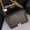 Chanel 30cm large boy bag black lambskin leather with silver&gold hardware