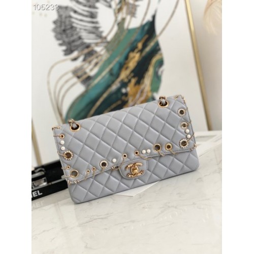 Chanel 2.55 Calfskin Flap Bag Charms 2021 in Gray