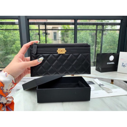 Chanel black lampskin wallet