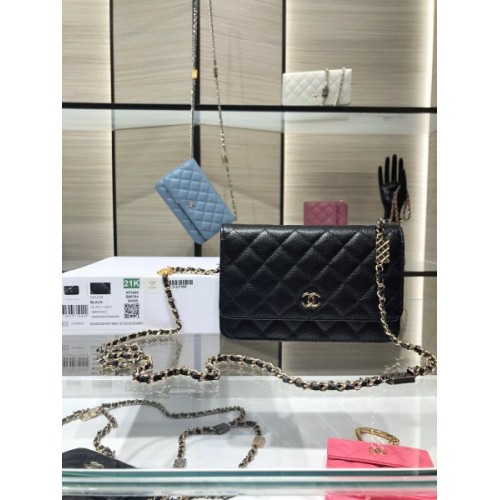 Chanel Grained Calfskin Wallet Charm WOC Black