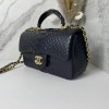 Chanel handle mini flap bag black snakeskin 20cm