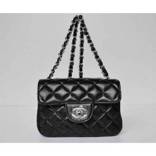 CHANEL 1112 Black Lambskin Leather Flap Bag With Silver Hardware