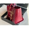 Chanel Deauville Red Leather Tote Shopping Bag