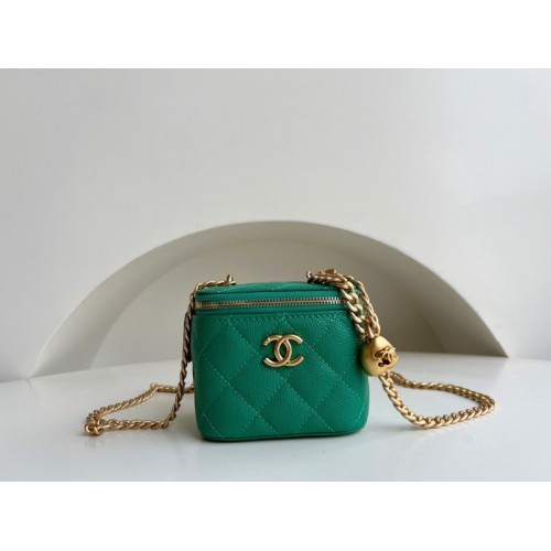 Chanel Small Vanity Classic Box On Chain Green Caviar Bag