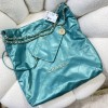 Chanel blue mint leather tote shopping large bag