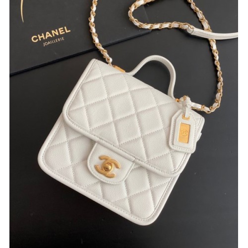 Chanel 22k Calfskin & Gold-Tone Metal White Mini Bag