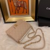 Chanel pearl Woc leather rhombic flap bag in beige