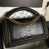 Chanel Snake Leather Boy Bag with Top Handle Black Gold A14041 VS02449