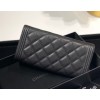 Chanel boy lampskin black leather long wallet