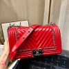 Chanel Medium Crinkled Calfskin Chevron Boy Flap Bag Red