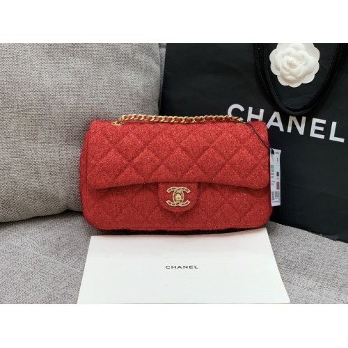 Chanel Sequins Tweed Medium Flap Bag in Red