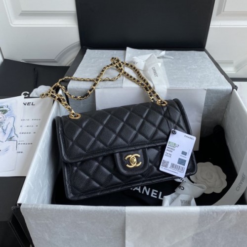 Chanel flap bag caviar leather gold hardware