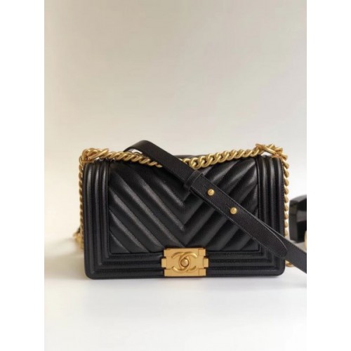 Chanel Le Boy 25cm Chevron Falp Caviar Black Leather