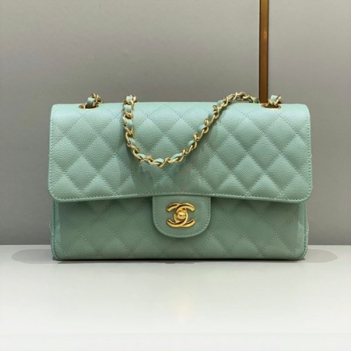 Chanel CF flap mint green grain leather 25 gold bag