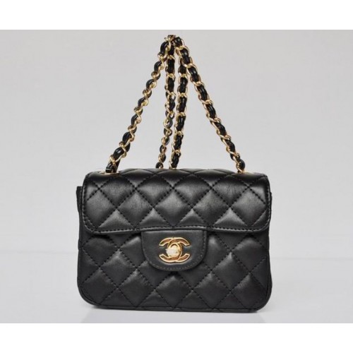 CHANEL 1112 Black Lambskin Leather Flap Bag With Gold Hardware