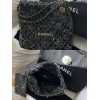 Chanel 22 Wool Tweed & Gold-Tone Metal Tote Black Bag