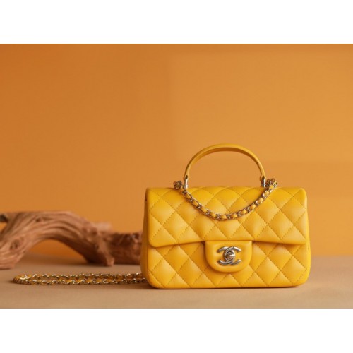 Chanel Top Handle gold hardware yellow lambskin mini bag