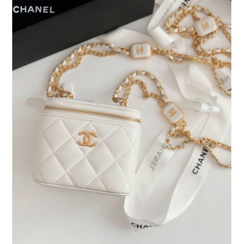 Chanel square vanity white leather mini bag