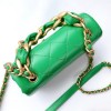 Chanel flapbag handle lampskin green leather 19cm bag