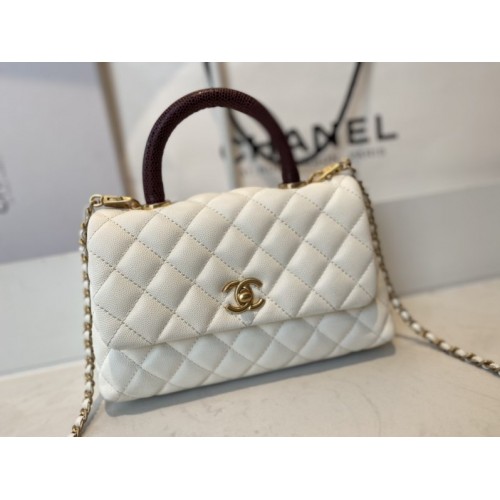 Chanel Coco flap bag white handle 24 cm