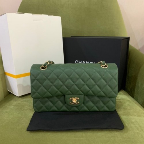 Chanel green caviar flap bag 25cm