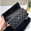 Chanel boy lampskin black leather long wallet